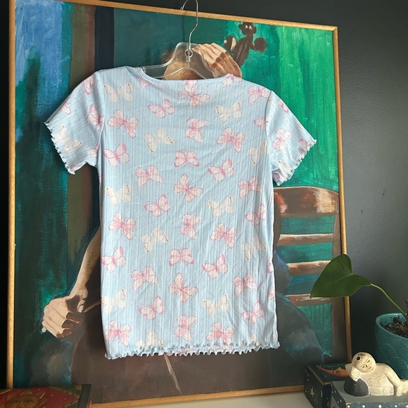 George Light Blue Top with Pink Butterfly Print Girls XL (14-16) - Picture 2 of 12